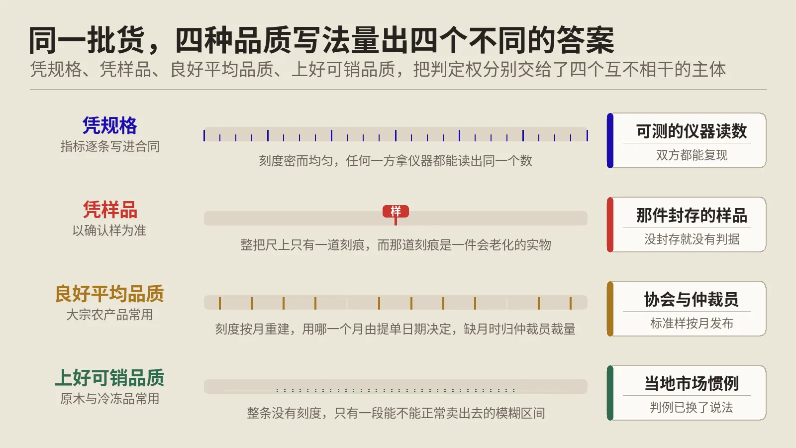 外贸品质条款写得再细，最后拿哪把尺子量也不由你定