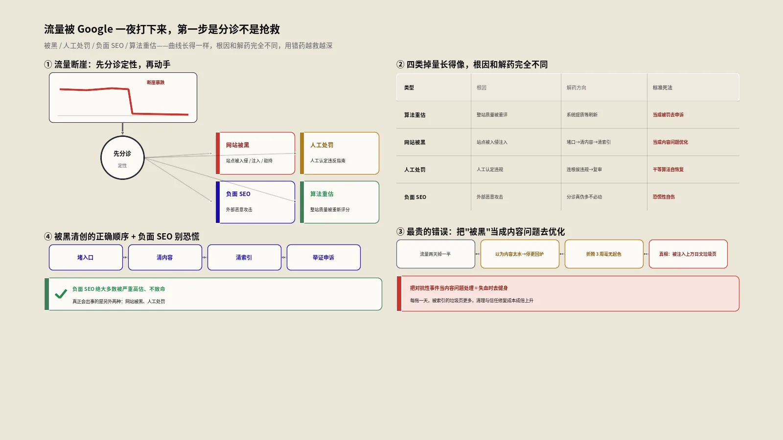 网站流量被Google突然打下来？分诊、被黑、处罚到负面SEO的救法