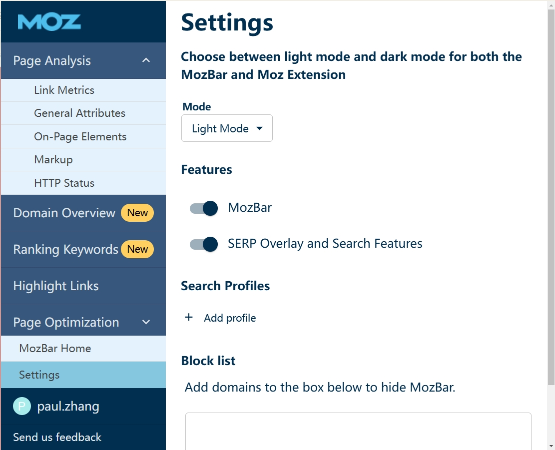 mozbar v4 设置界面