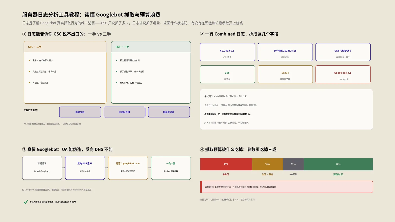 服务器日志分析工具教程：读懂Googlebot抓取与预算浪费