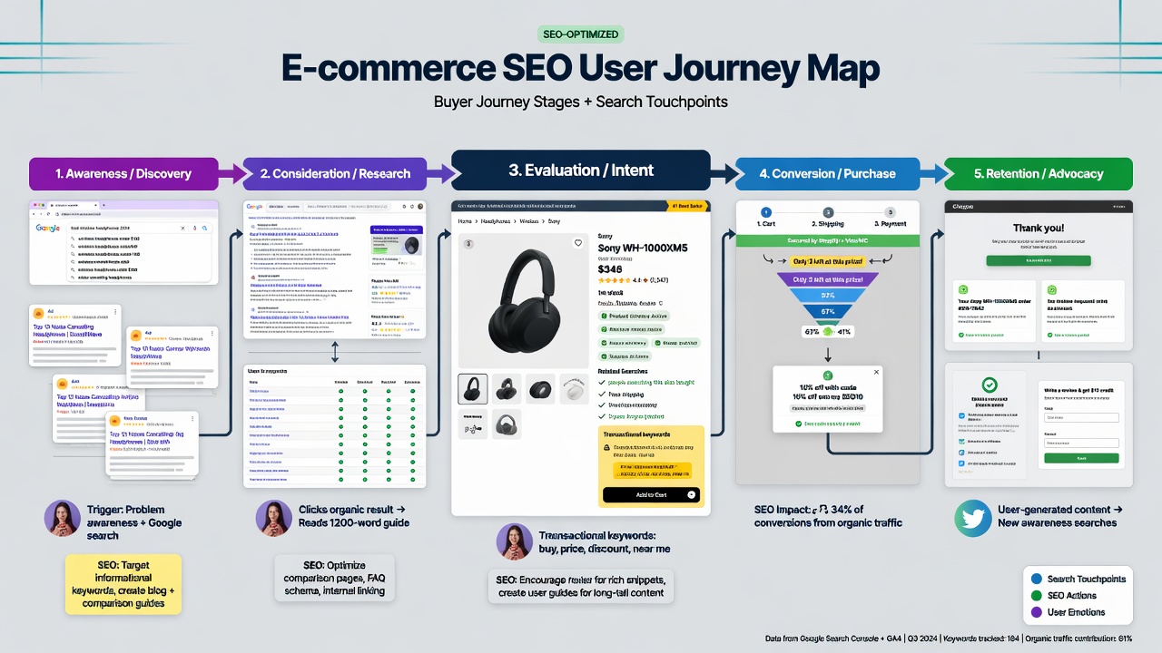 电商SEO用户旅程地图：6阶段关键词布局与内容策略