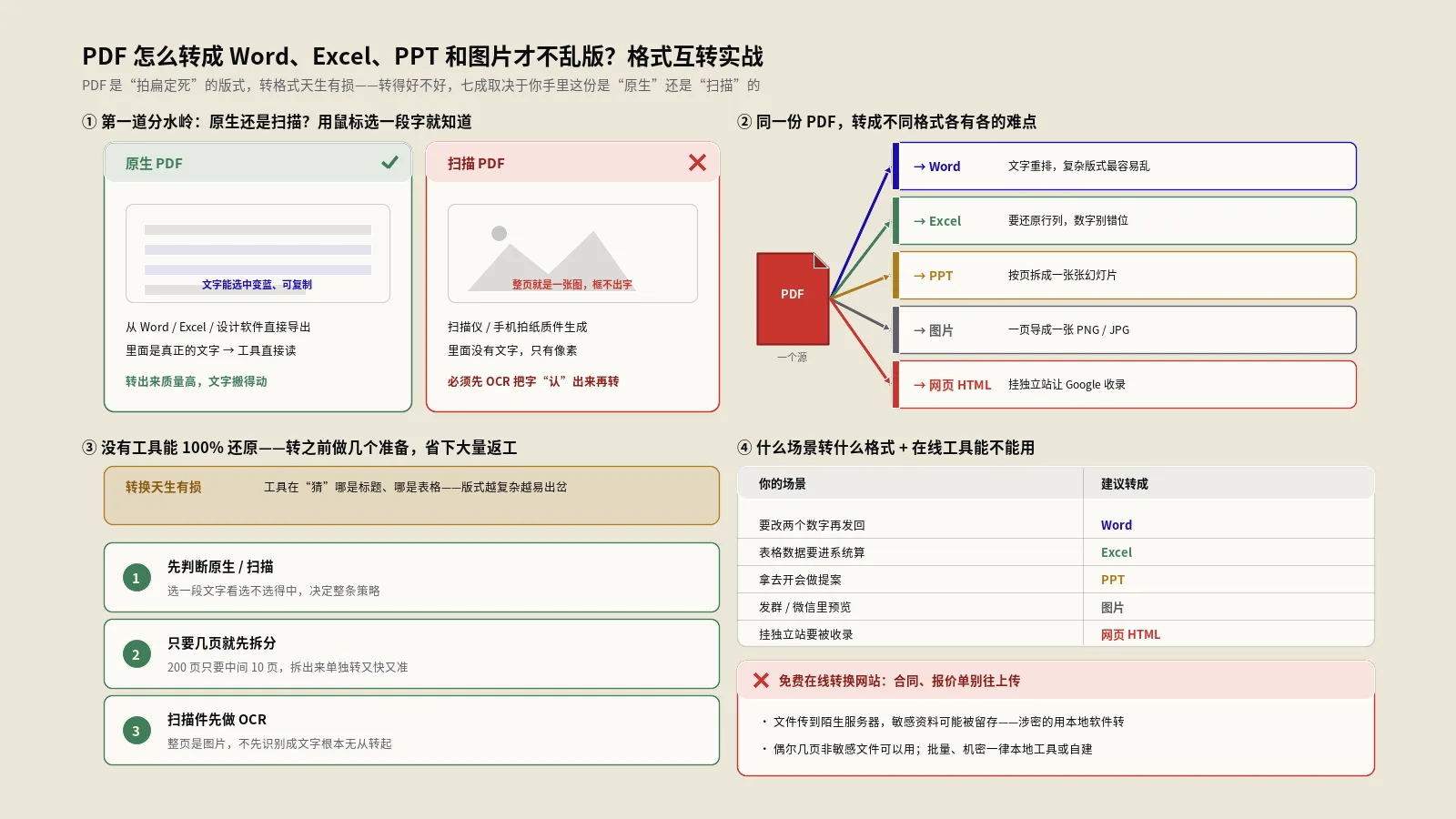 PDF怎么转成Word、Excel、PPT和图片才不乱版？格式互转实战
