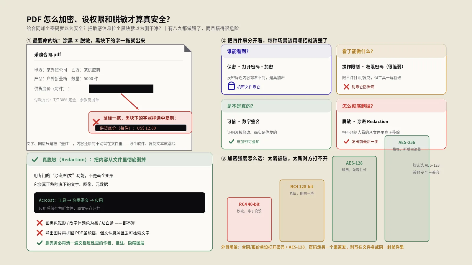 PDF怎么加密、设权限和脱敏才算真安全？密码、权限与涂密实战