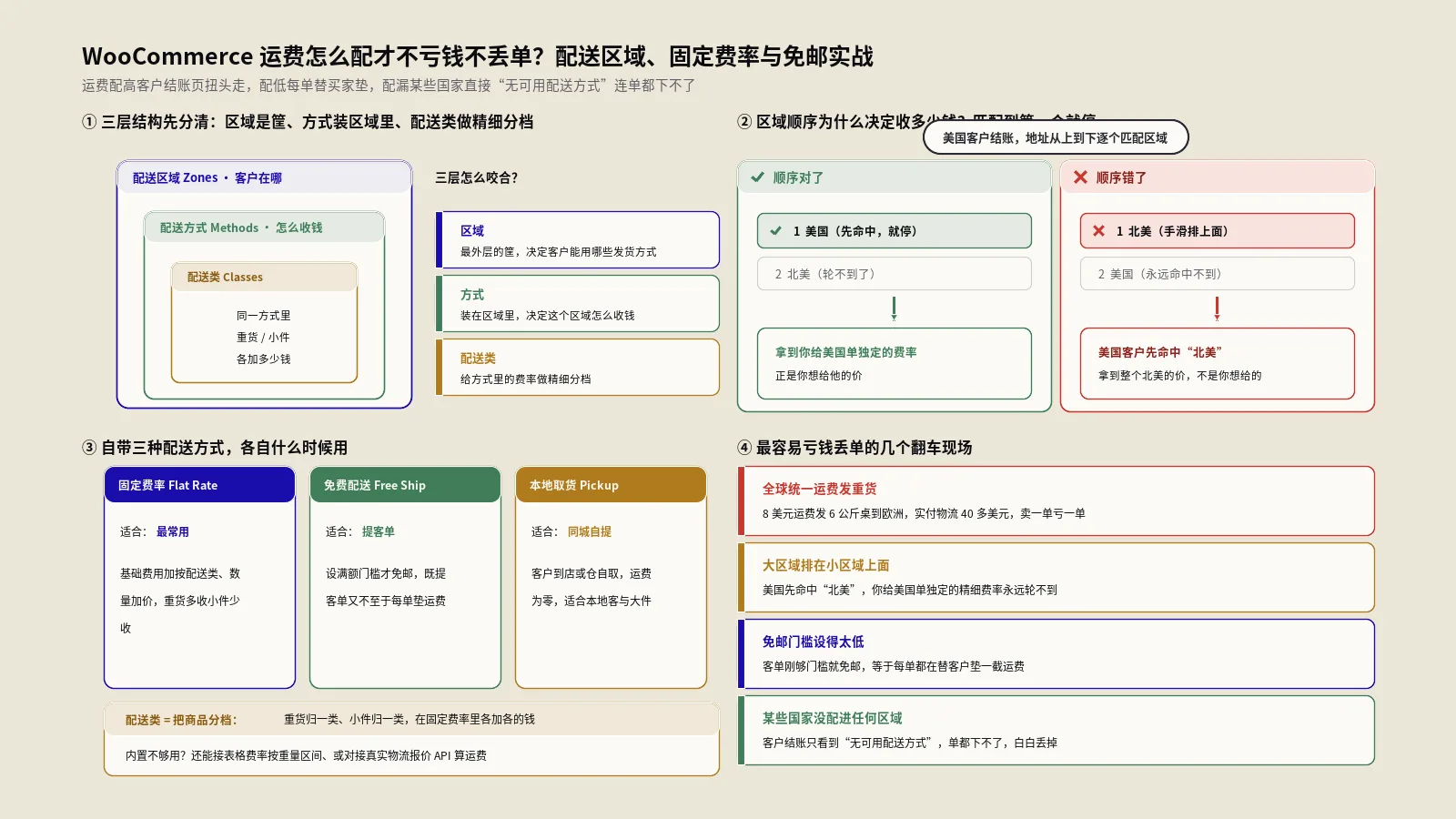 WooCommerce运费怎么配才不亏钱不丢单？配送区域、固定费率与免邮实战