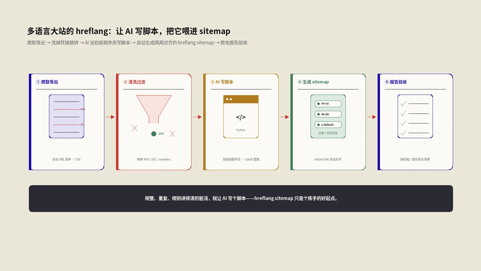 多语言大站hreflang手写维护不动？用AI写脚本从爬虫结果自动生成sitemap